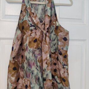 Theory Silk Olethia Marble  F Medium Tie Neck Watercolor Top Blouse Shirt